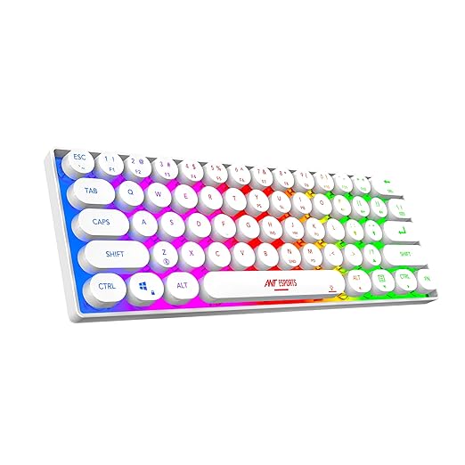 Ant Esports MK1500 Retro Style Mini 60% Pro RGB Wireless Gaming Keyboard with Membrane Switches for PC/Mobile/Tablets/Laptop/TV's- White.