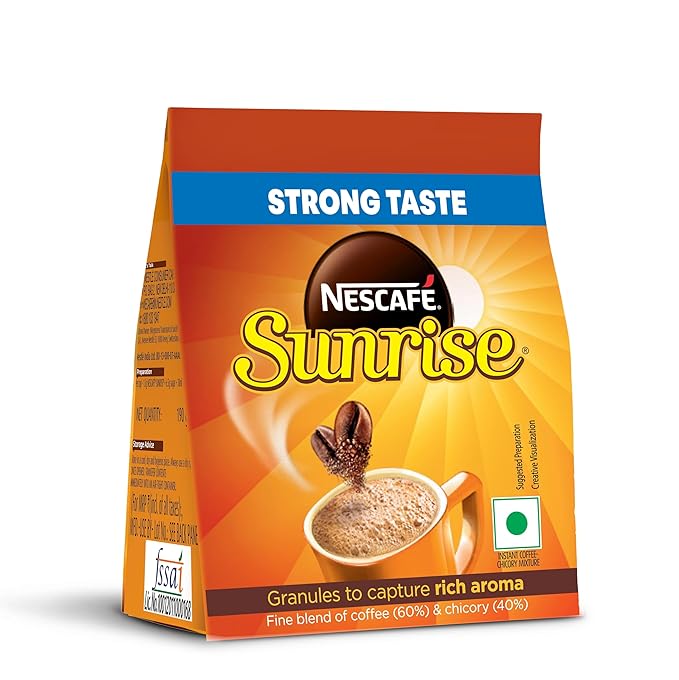 Sunrise Instant Coffee Powder|Strong Taste For The Perfect Start To Your Day|Coffee Chicory-Mix|190g /200g, Stabilo Pack, Bag