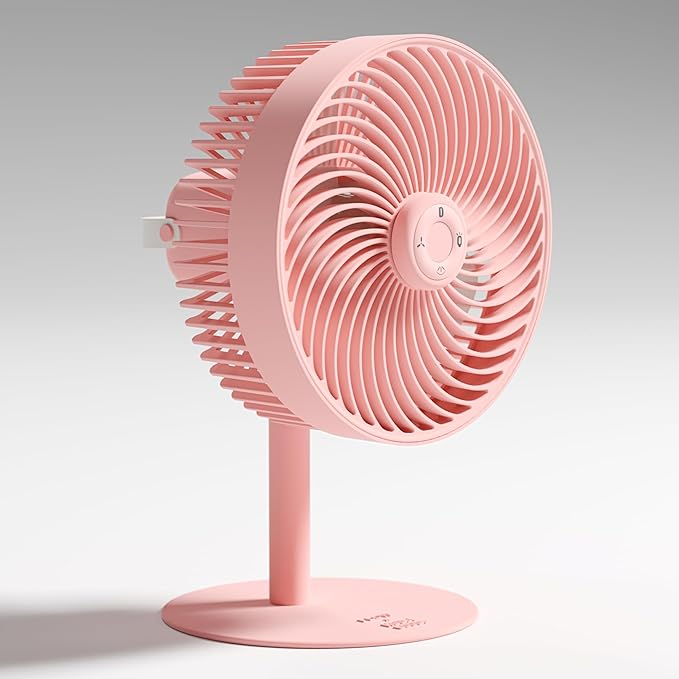 FLOW Rechargeable High-Speed Cordless Table Fan with Mood Light & Remote Control for Home, Office, BLDC Motor, 6000mAh Battery, 17+ Hrs, 150° Oscillation, 4 Modes, Cotton Candy