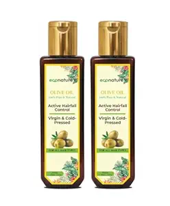 Econature Virgin Cold-Pressed Olive Oil for Active Hairfall Control, 100% Pure Natural, For All Hair Types, 200ml+20ml Extra, Pack of 2