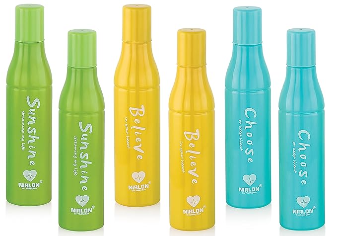 NIRLON Plastic Food Grade Fridge Style Round Water Bottle Set/Leaf Proof, BPA Free Bottle for Office, Gym, Travel and Hiking, Multicolor, 550ml, Set of 6 (FB_ROUND BELLA)