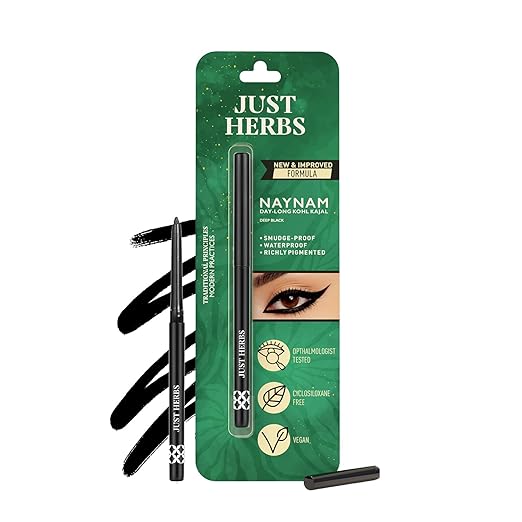 Just Herbs Retractable 2 in 1 Herbal Eyeliner + Kajal with Almond Oil & Vitamin E 11 Hour Stay Singlestroke Smudgeproof Fadeproof - 0.3g