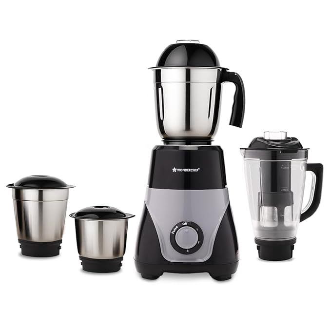 Wonderchef Vista Mixer Grinder | 4 Multi-purpose Jars | 750W | Sharp Stainless-steel Blades | For Masalas, Chutneys, Fresh Fruit Juices | 3-Speed Control | Advanced Safety Features | 2-Year Warranty