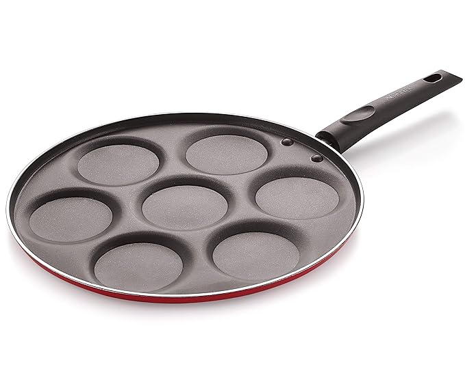 NIRLON Non Stick Aluminium 7 Cavity Appam/Uttapam/Pan Cake Maker Uttapam Tawawith Handle(26mm_Classic_UP7)