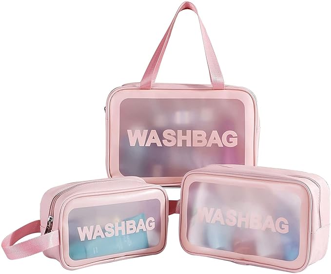 Large Capacity Cosmetic Travel Bag, Women's Makeup Travel Bag Portable Leather Cosmetics Bag, Makeup Storage Bags With Handle And Divider, Wide Opening Cosmetic Bag (Washbag Pink), 12 Cm