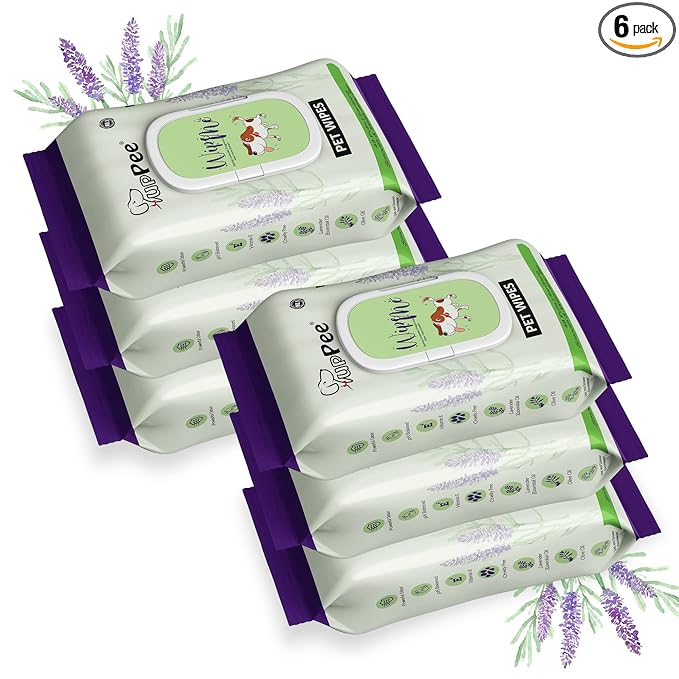 Wipe ME 100% Biodegradable 288 Count (Pack of 6) Wet Wipes for Dogs, Cats & All Pets | Lavender Essential, Vitamin E & Olive Oil | Anti-Bacterial | Cleansing, Deodorising & Grooming Wipes