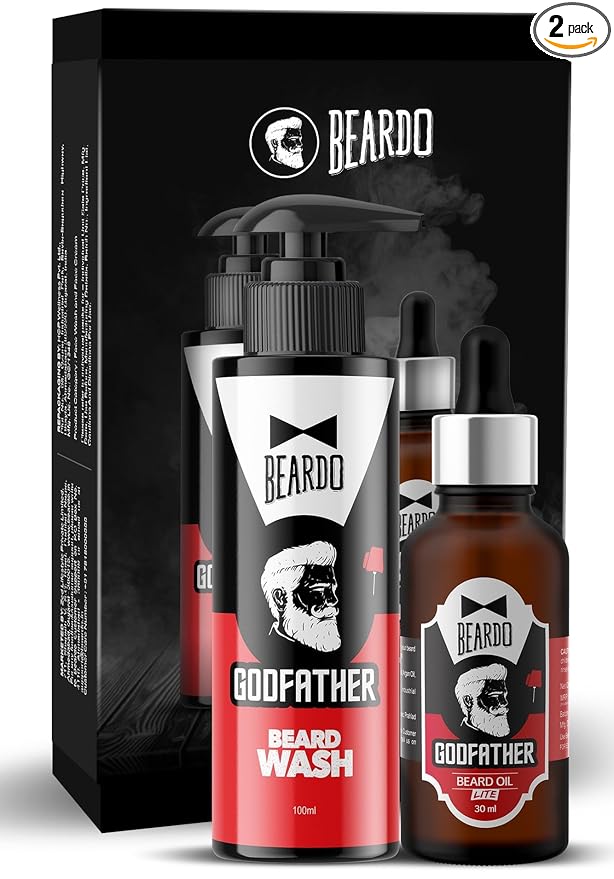 BEARDO Godfather Combo Beard Oil and Beard Wash For Men | Nourishment Cleanses | Purifying & Hydrating Skin Cleaner With Avocado, Argan Oil | Shiny Patchy & Fast Beard Growth | Rakhi Gift for Brother | Gift for Brother