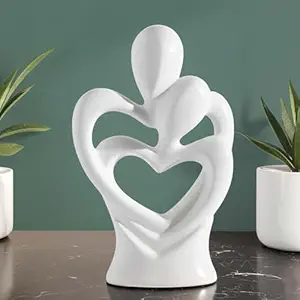 Ascension Hugging Couple Sculptures Ceramic Heart Shape Romantic Couple Statue Family Figurine Decorative Showpiece For Valentine Gift Living Room House Warming Anniversary Office & Home Decor (White)