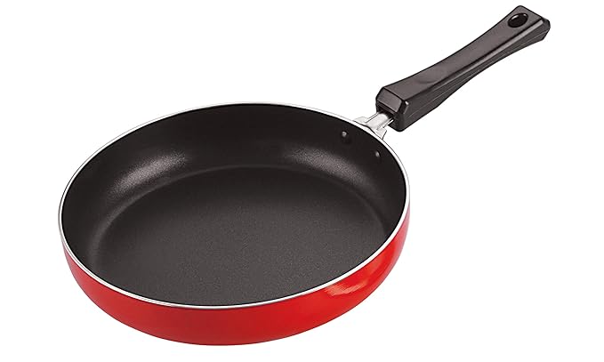 Nirlon Non-Stick Fry Pan, LPG Stove Compatible, Bakelite Handle, Virgin Grade Aluminium, PFOA Free, 20cm, 1.1 Litre, Red[New_3_mm_FP10]