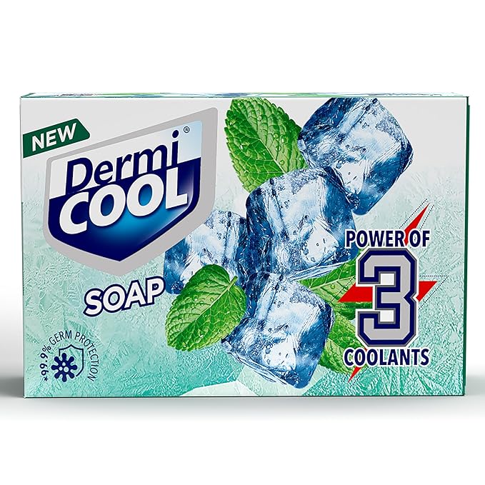 Dermicool Soap With The Power Of 3 Coolants - Camphor, Menthol, Thyme Oil | 99.9% Germ Protection | 125 GM Each | Pack of 5