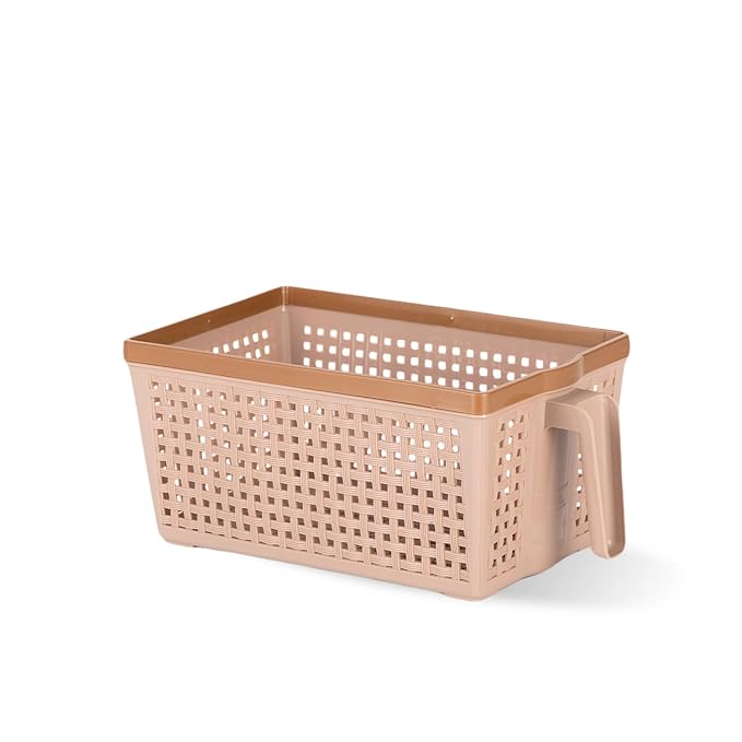 Nayasa Plastic Frill Basket | 3 Litre | Rectangular Shape | Veg Baskets for Storage in Kitchen | Food Basket for Kitchen | No.1 | Beige | 27L x 15.5W x 11.5H Centimeters