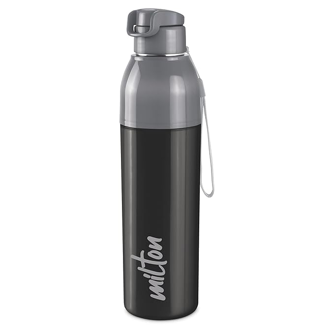 MILTON Steel Convey 900 PU Insulated Inner Stainless Steel Water Bottle, 630ml | Leak Proof Lid, BPA Free | Hot & Cold | Easy to Carry | Ideal for Home, Office, Gym, Travelling, Black