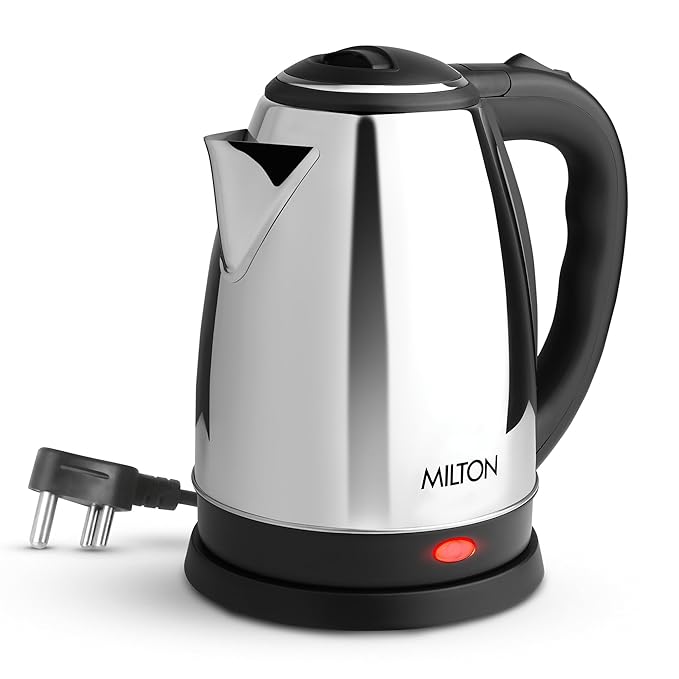 Milton Euroline Go Electro Stainless Steel Electric Kettle 1.2L, 1350 Watts, Portable Electric Kettle for Home, Office, Cool-touch Handle & Lid, Auto Cut-off, Detachable 360 Degree Connector, Silver
