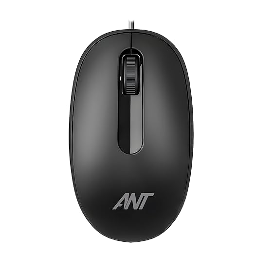 Ant OM120 Wired Optical Mouse 1000 DPI USB, Ambidextrous Ergonomic Design, Smooth Scroll Wheel, Plug & Play, Left & Right-Hand Use, Laptop, PC, Mac, Linux – Matte Black
