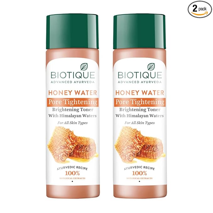 Biotique Honey Water Pore Tightening Brightening Toner with Himalayan Waters |Maintains pH Balance| Moisturized and Hydrated Skin | |100% Botanical Extracts| All Skin Types | 120ml (Pack Of 2)