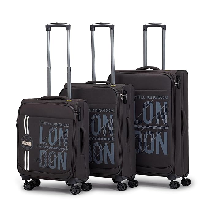 V Lite - Moscow Combo Set of 3 (Small + Medium + Large) Softside Trolley Bag, Cabin 20" + Check-in 24"&28" Expandable Suitcase Travelling Luggage with Anti-Theft Zippers for Men and Women (Grey)