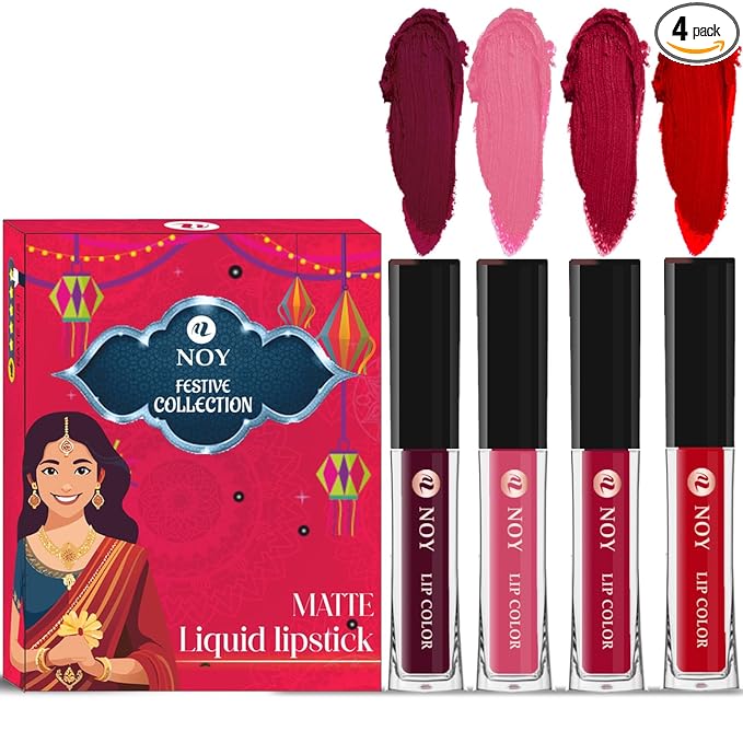 Noy Lipsticks For Women Waterproof Festival Collection Pack of 4 Shades Wine, Peach, Cherry Pink, Red Shades