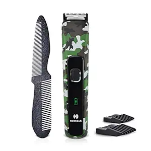 Havells Bt5100C Rechargeable Beard Trimmer with Hypoallergenic Blades; Zero Trim with 0.5 Mm Precision;Upto 17Mm Length Setting for All Styles; 45 Min Runtime,Battery Powered Black & (Grey)-Men