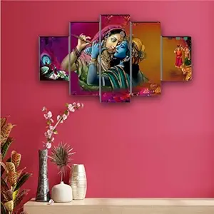 SAF paintings Set of 5 Radha Krishna Religious modern art Home decorative gift item Large Panel Painting 18 Inch x 30 inch SANFPNLS32263-Multicolour