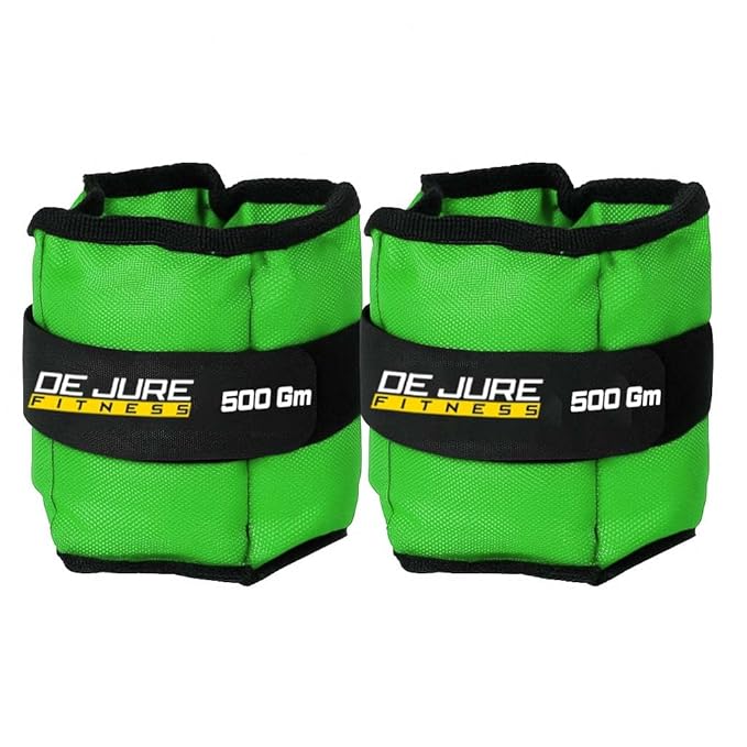 De Jure Fitness Adjustable Ankle & Wrist Weights Pair (0.5KG x 2) for Men & Women | Strength Training, Walking, Running, Workout, Yoga | Comfortable, Durable | Green – 1KG