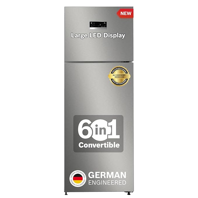 Bosch 243L 3 Star Inverter Frost free Double Door Refrigerator (CTC27S031I, 6-in-1 Convertible, 18 Hours Cooling Retention, Digital Display, Super Freeze, 80min Convert,Shiny Silver)