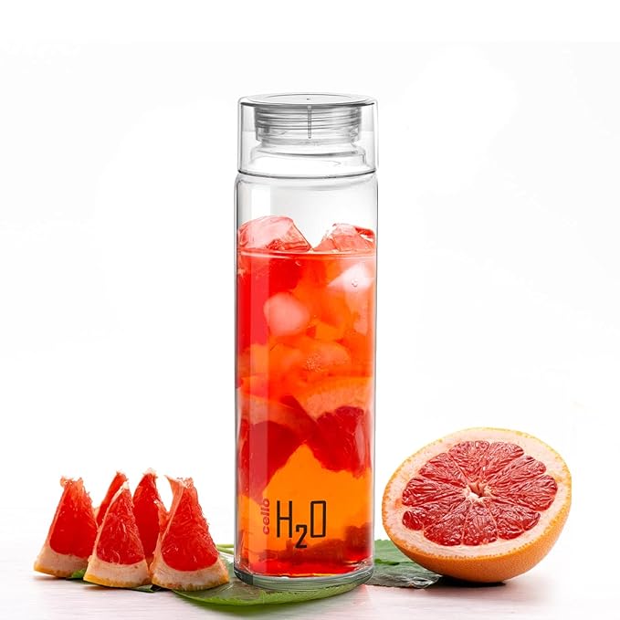 CELLO H2O Glass Water Bottle for Office & Daily Use 920 ml, Transparent | Durable & Stylish, Freezable & Fridge Safe, Leakproof Wide Mouth Leadfree Toughened Glass Water Bottle For Kitchen & Travel
