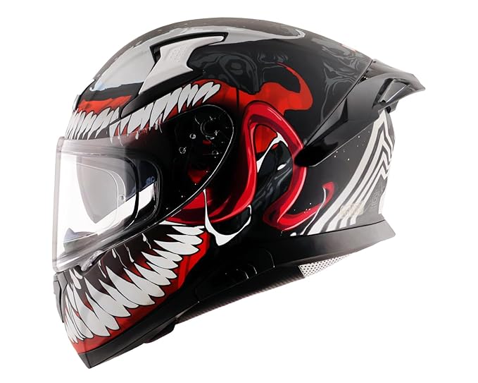 Axor Apex Marvel Venom Full Face Motorbike Helmet, Protective Racing Design – Dull Black Red - XL