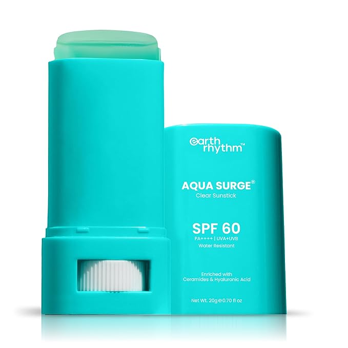 Earth Rhythm Aqua Surge Hydrating Sunstick SPF 60 PA++++. Ceramides & Hyaluronic Acid. No white Cast. No Parabens, Vegan.