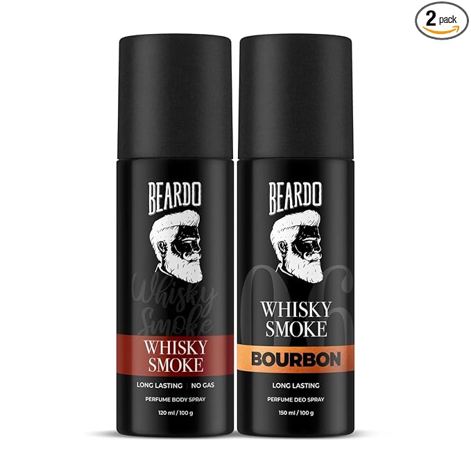 Beardo Whisky Smoke & Bourbon Perfume Body Spray (Set of 2) Spicy, Woody Oudh Deo for Men Long Lasting |Date night Deodorant for Men | Fresh Scent | Valentines day gift for husband | Gift for boyfriend | Gift for Men