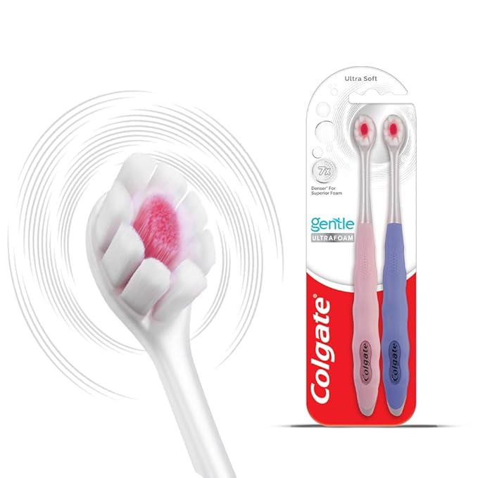 Colgate Gentle UltraFoam Ultra Soft Bristles Manual Toothbrush for adults, 2 Pcs, Soft Bristles for Superior Clean, Assorted