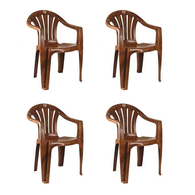 Cello Capri Arm Chair (Sandalwood Brown, Set of 4) | Strong and Durable | Easy to Clean | Chair for Living Room, Bed Room, Kitchen, Office Room, Outdoor | 3 Years Warranty