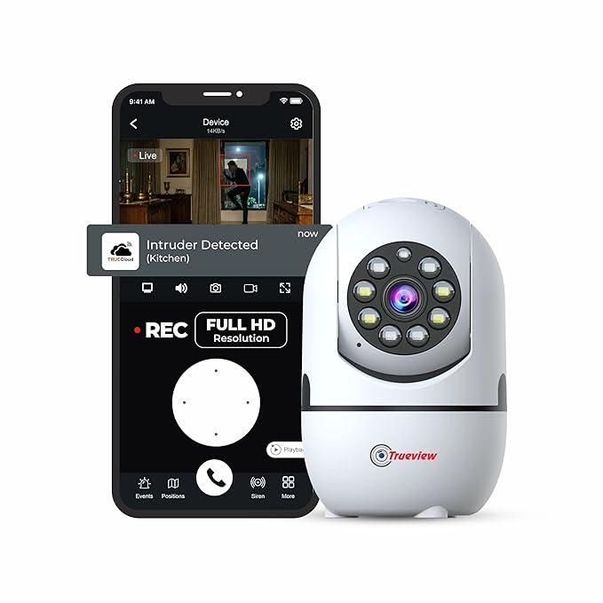 Trueview 3MP WiFi Robot Security Camera with 360° Rotation | All Time Color Night Vision | Smart Tracking | Two Way Audio | Alexa Compatible | 256GB SD Card Support | STQC Certified