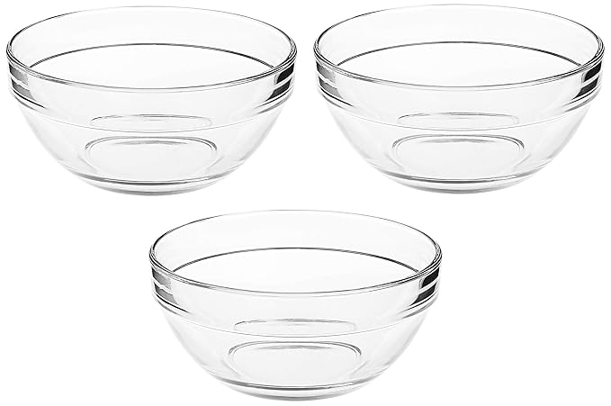 Amazon Brand - Solimo Glass Bowls set (3 pieces, 1080ml)| Transparent