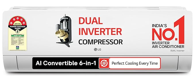LG 1.5 Ton 5 Star DUAL Inverter Split AC (Copper, AI Convertible 6-in-1, VIRAAT Mode, Faster Cooling & Energy Saving, 4 Way Swing, HD Filter with Anti-Virus Protection, US-Q19YNZE3, White)