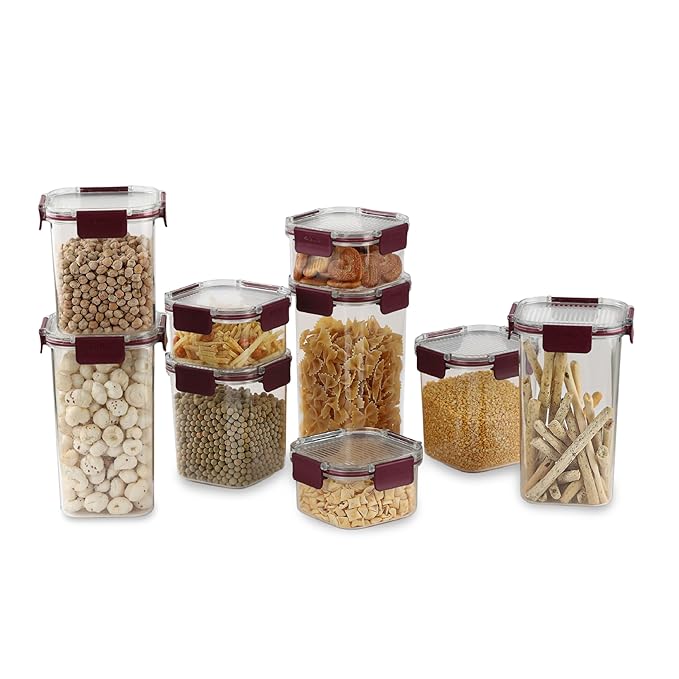 CELLO Stack Lock Storage Container Set of 9, BPA Free Air tight Kitchen Container Set, Multipurpose Storage Fridge Organiser Jar for Dry Food, Pulses, Spice (900ml + 450ml + 1300ml) x 3 each, Maroon