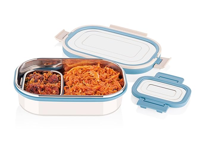 Ritu Big Belly Airtight Lunch Box with Inner Steel Large Container with 200ml Veggie Box| Leak -Proof | BPA -Free | Food Grade | Keeps Food Hot and Fresh for Hours | Ideal for School, Travel & Office