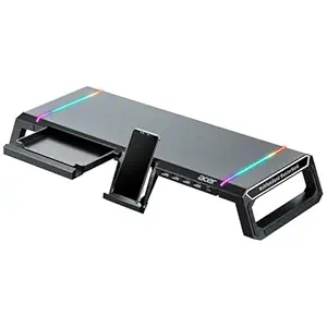 acer Ergo Multifunction Monitor & Laptop Stand Featuring RGB Lighting and a 4-Port USB Hub with Aluminum Multi Keyboard Storage Space Bar, Suitable for Both Office and Home Environments (Black)