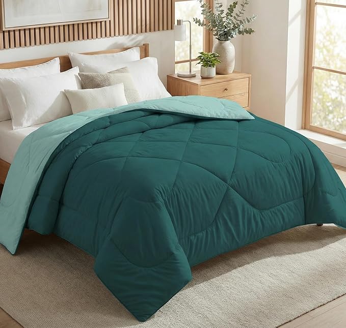 BSB HOME Premium Cotton Reversible Comforter King Size 228 x 254 cm | 220 GSM Ultra Soft & Breathable Cotton Quilt | Lightweight All-Season Comforter for Home Bedroom (Mallard Green)