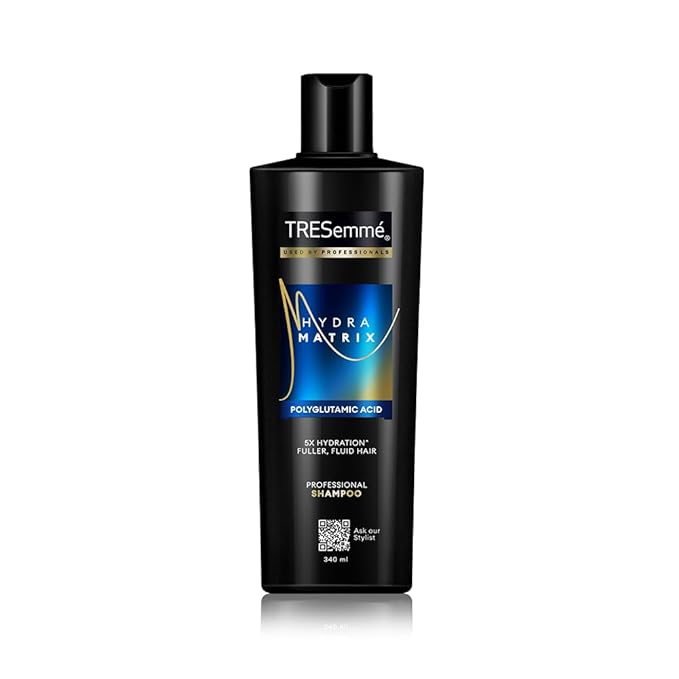 TRESemme Hydra Matrix Hydrating Shampoo 340ml with Polyglutamic Acid for 100H of Fluid Hair | Paraben Free Shampoo for Dry Hair & Scalp | Hard Water Detox