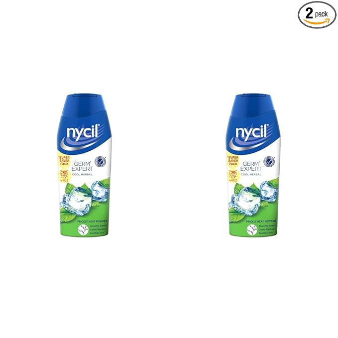 Nycil Germ Expert Cool Herbal Prickly Heat and Cooling Powder - 400 g | Get Relief from Skin Problems (Pack of 2)