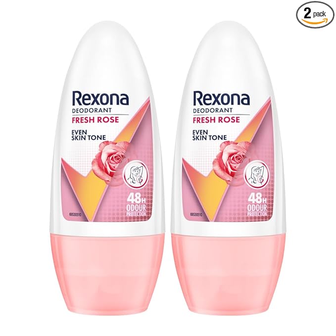 Rexona Fresh Rose Even Skin Tone Underarm Roll-On Deodorant for Women | 48-Hour Odour Protection, 0% Alcohol | 50ml (Pack of 3)