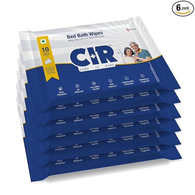 CIR Soft Body Cleansing Wet Bed Bath Wipes for Adults | Body Sponging | Extra Large, 10 Wipes/Pack (Pack of 6), 60 Wipes, White, One Size