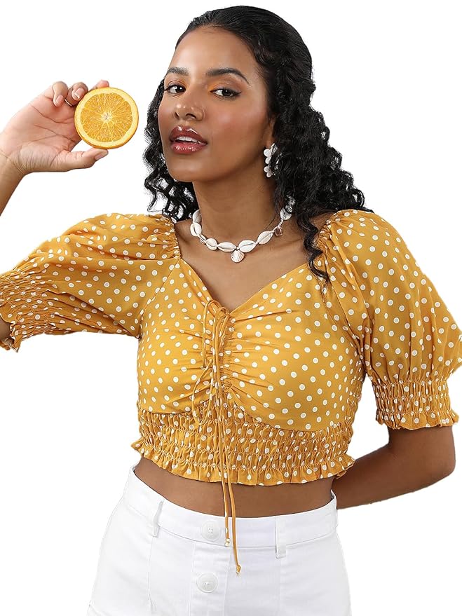 Tokyo Talkies Women's Short Sleeves Sweet Heart Neck Printed Tops| Stylish Casual wear