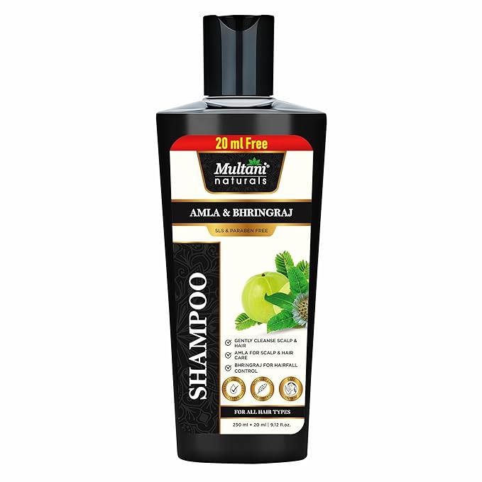 Multani Natural Amla & Bhringraj Shampoo (270 ml) | for Reducing Scalp Irritation & Premature Greying | For Hair Growth ,Dandruff Control & Reducing Scalp Irritation | Paraben & SLS-Free| Dermatologically Tested | Suitable for All Hair Types