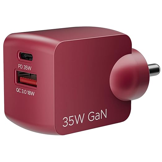 Boat Dual Port QC-PD 24W Fast Car Charger with 24W Fast PD Charging & 18W QC Charging Compatible with All Smartphones, Tablets & Laptops (Free Type C to Type C Cable), Red