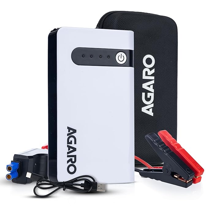AGARO Primo Portable Jump Starter, 12000mAh Battery for Car & Bike, 2 in 1 - Jump Starter & LED Flashlight, Safety Protection, Type C Charge, Petrol & Diesel Engine Compatible, with Carry Bag