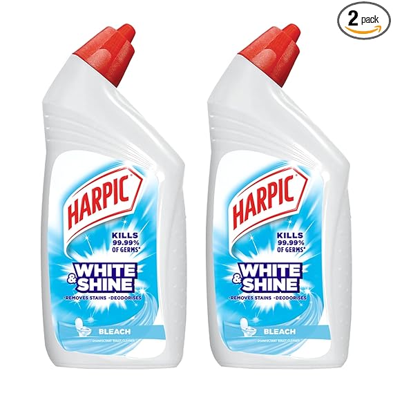 Harpic 500 ml (Pack of 2) - Bleach, White and Shine Disinfectant Toilet Cleaner Liquid