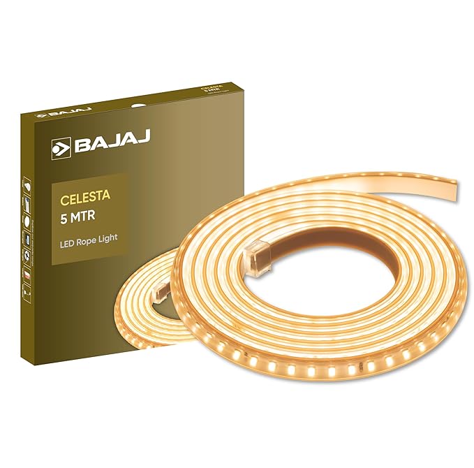 Bajaj Celesta Led Rope Light 120L 5M Cdl | 3.5 Kv Surge Protection | Energy Efficient | Waterproof | Rust Resistant | Water Resistant | 5 Mtr | Warm White