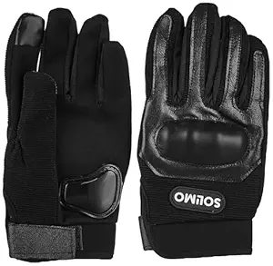 Amazon Brand - Solimo Full Finger Bike Riding Gloves with Hard Knuckle Shell | Semi-Leather | Breathable | Hand Protection for Gym, Hiking, Cycling & Travelling | Large (Black)