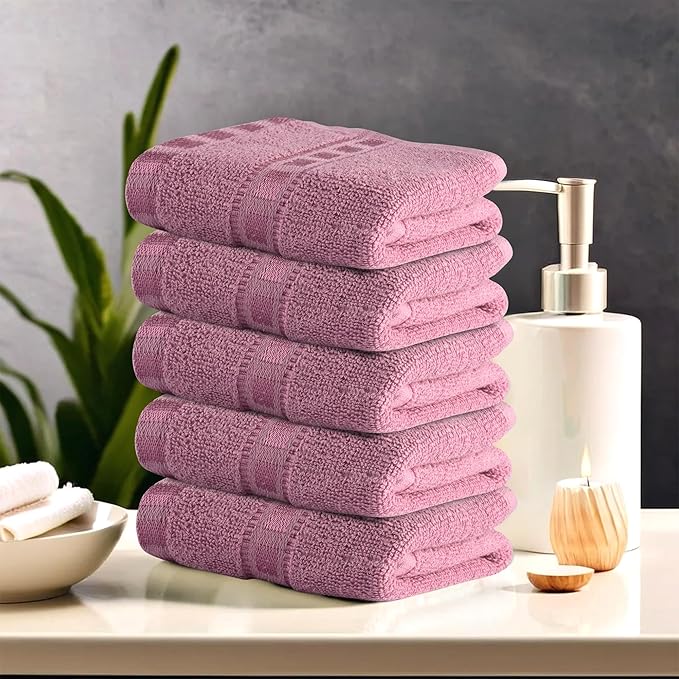 Urbane Home Pack of 5 Cotton Hand/Face Towels for Men & Women | Easily Washable | Workout Gym Napkins for Men | Pocket Towel - Pink